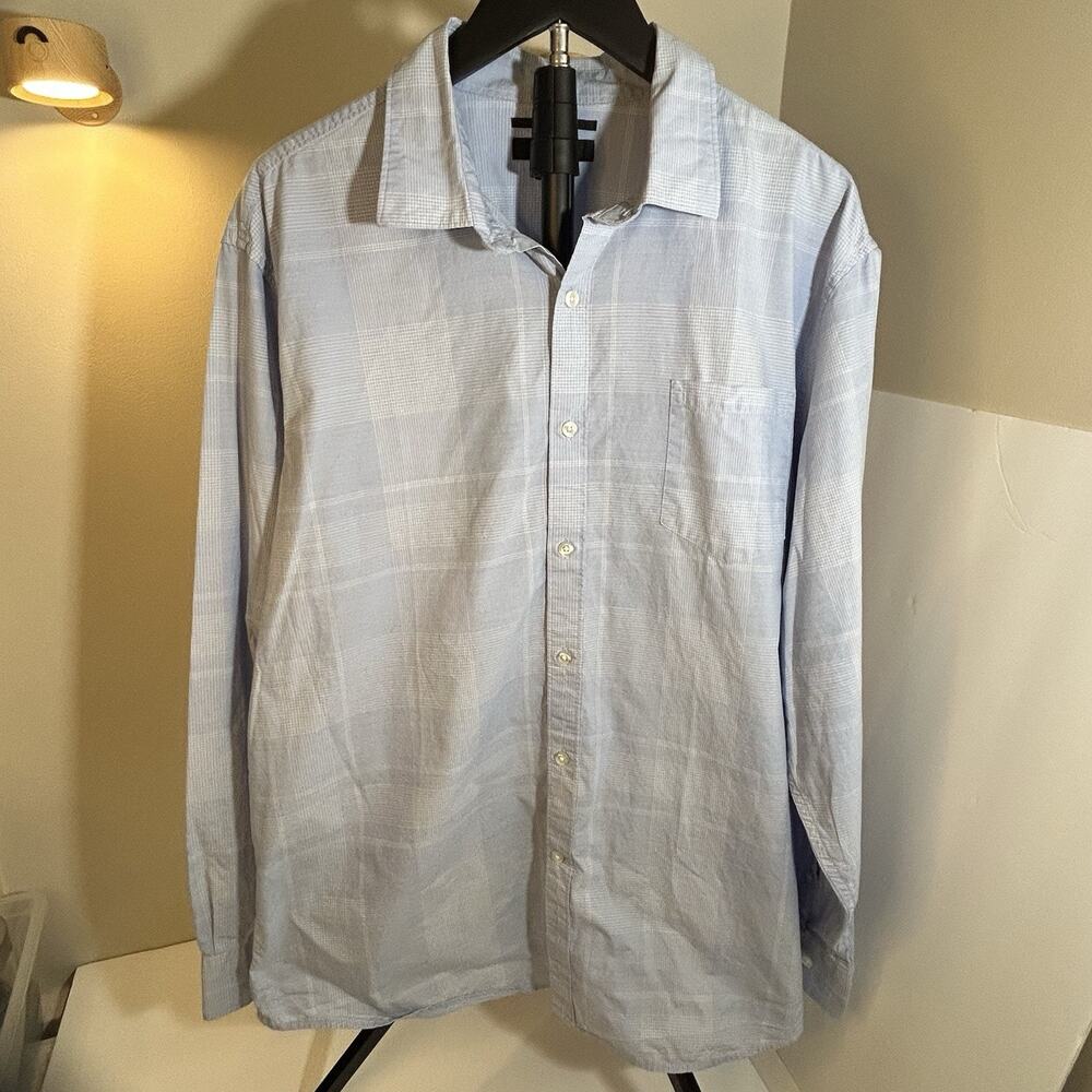 Claiborne Men's Blue Plaid Button Down Shirt XL 100% Cotton 80's 2-Ply Long Slv